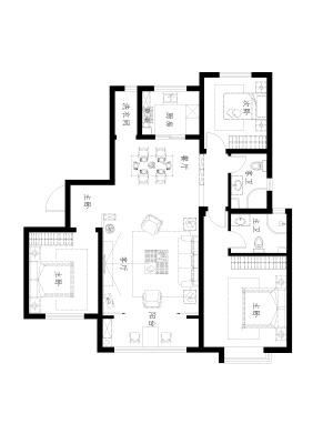 【宽度空间】国钲家园136平三居室西式古典效果图--户型图