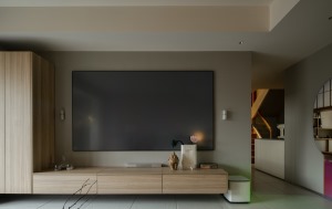电视墙不做任何造型，采用“去繁求简”，木质电视柜一如既往的简约却不失风趣。