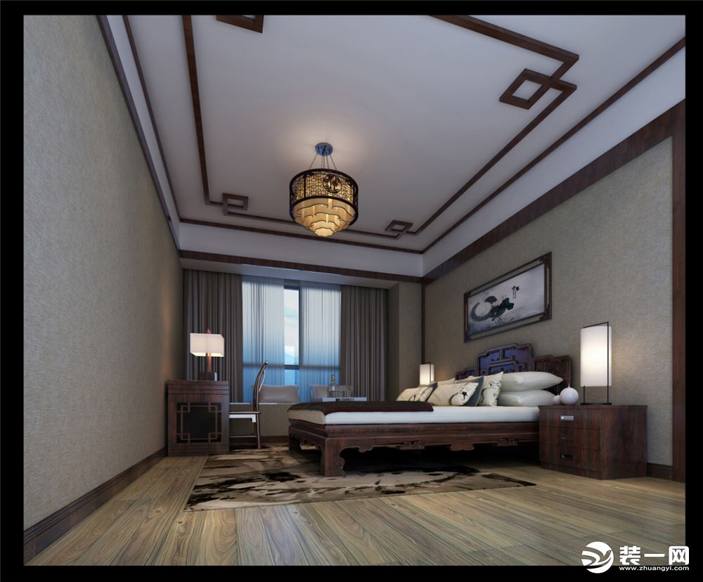 中海千灯湖一号四居室280平新中式风格卧室装修效果图