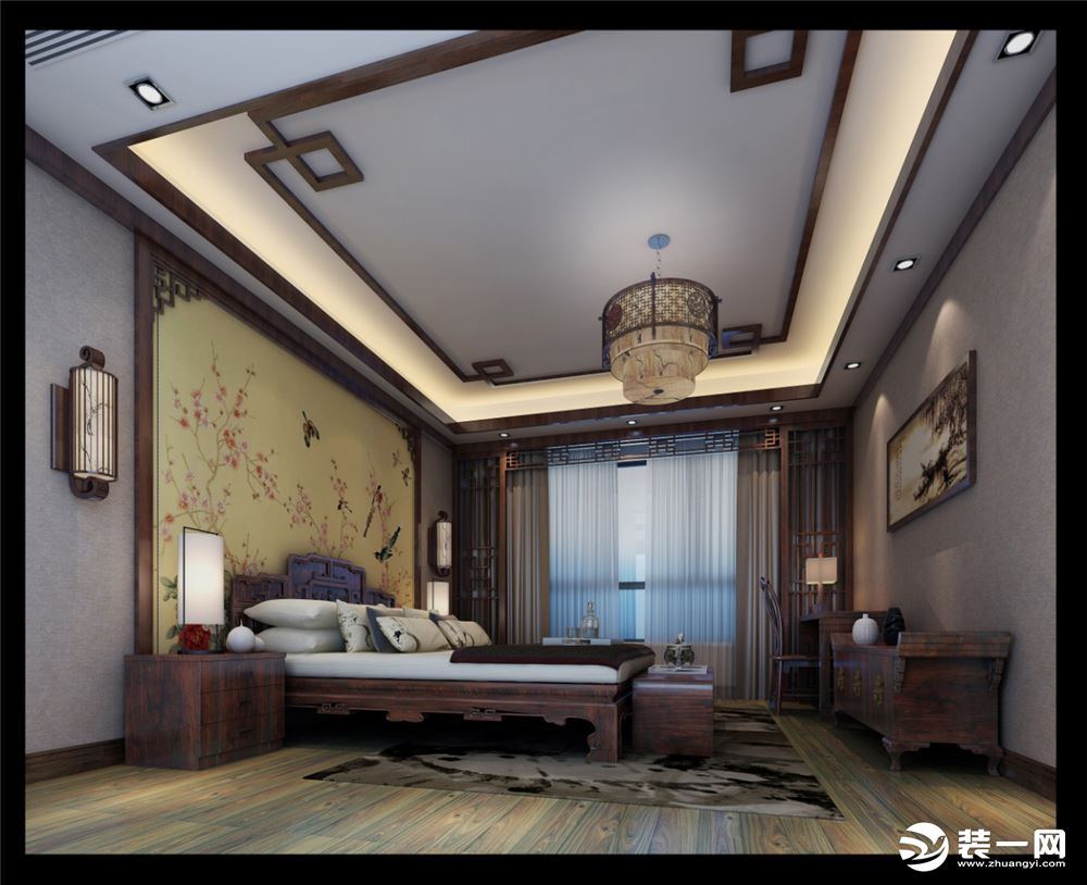 中海千灯湖一号四居室280平新中式风格卧室装修效果图