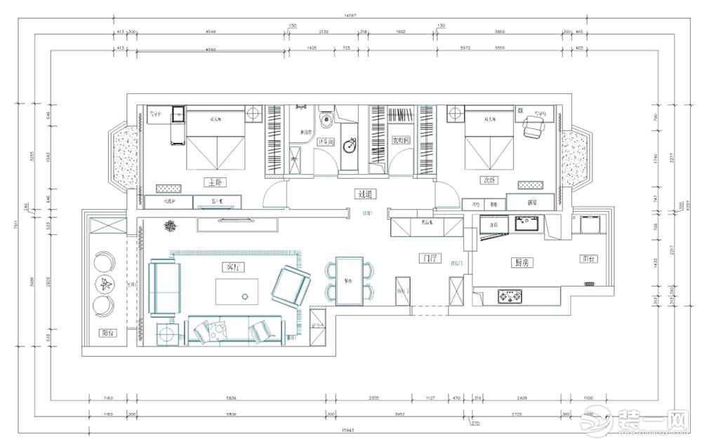 汤泉御墅110平米二居室混搭设计风格-户型图