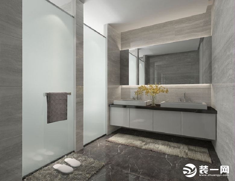 原有的北边小卧室改为卫生间，延续黑白色的色调，独立的淋浴区和独立的入厕区，实现真正的干湿分离；定制双