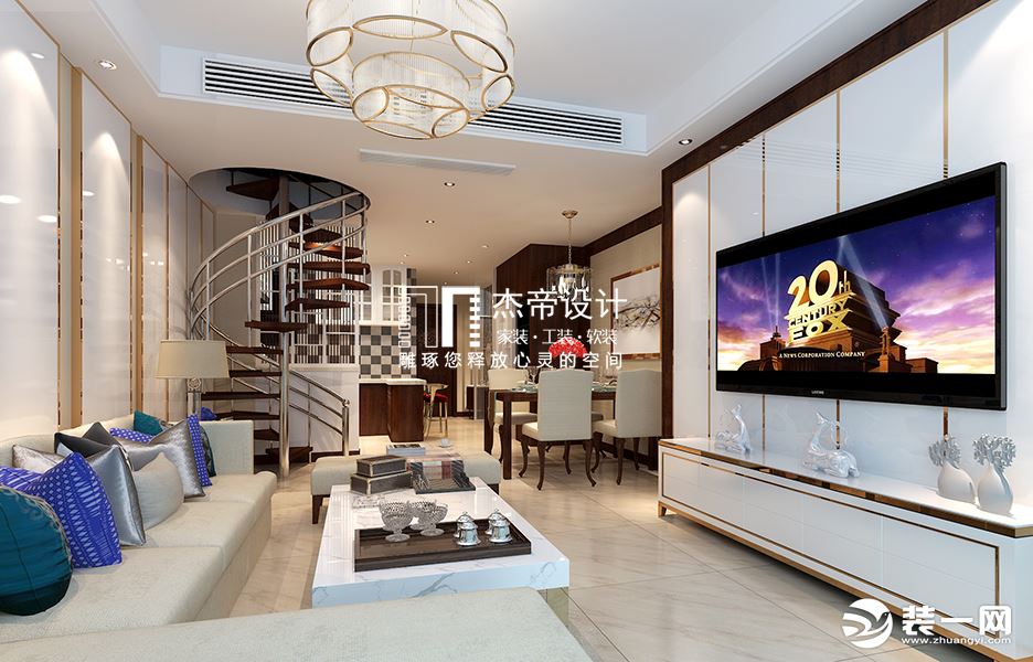 上海水云间57号别墅225平欧式风格客厅装修效果图