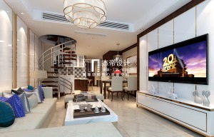 上海水云间57号别墅225平欧式风格客厅装修效果图