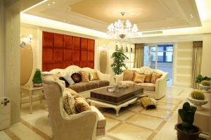上海长城珑湾220平别墅欧式风格客厅装修实景图