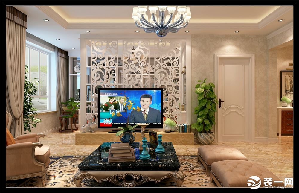 乌鲁木齐雅山新天地三居室160平美式风格客厅背景墙效果图