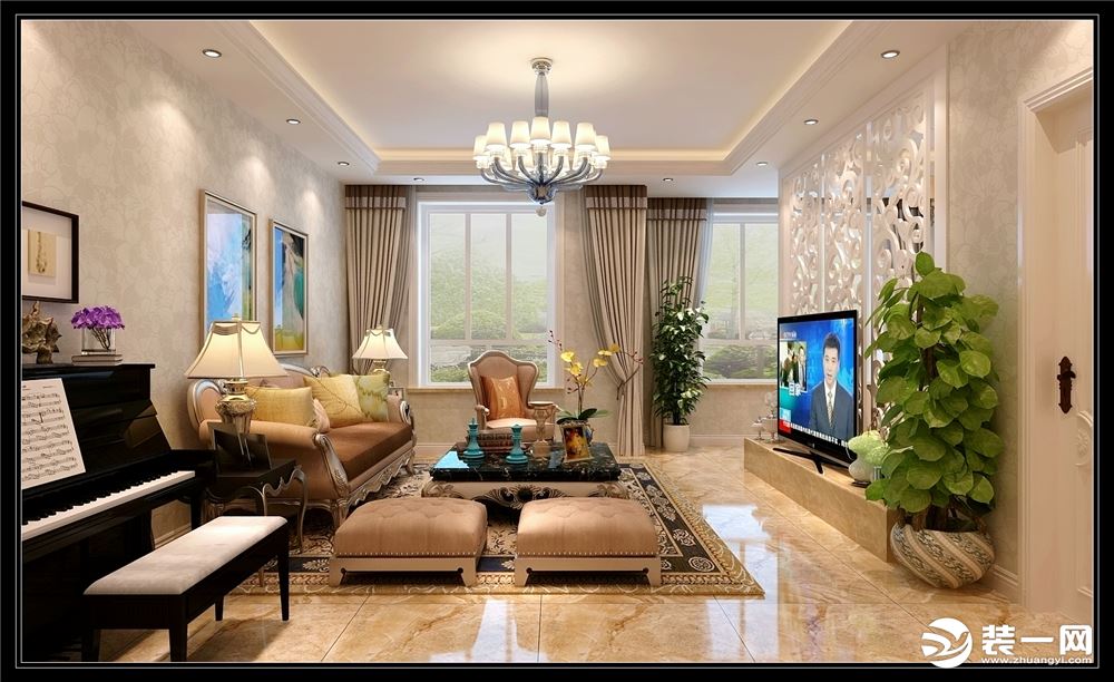 乌鲁木齐雅山新天地三居室160平美式风格客厅效果图