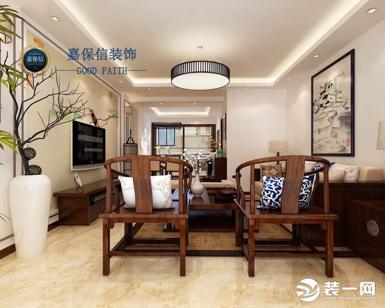 华夏山海城123平三居室新中式风格-客厅效果图-设计师预约电话（微信）13863046455