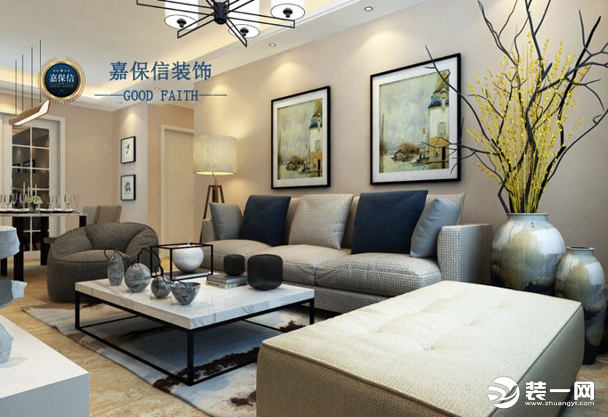 九龙明珠93平两居室现代风格-客厅效果图-设计师预约电话（微信）15634361234