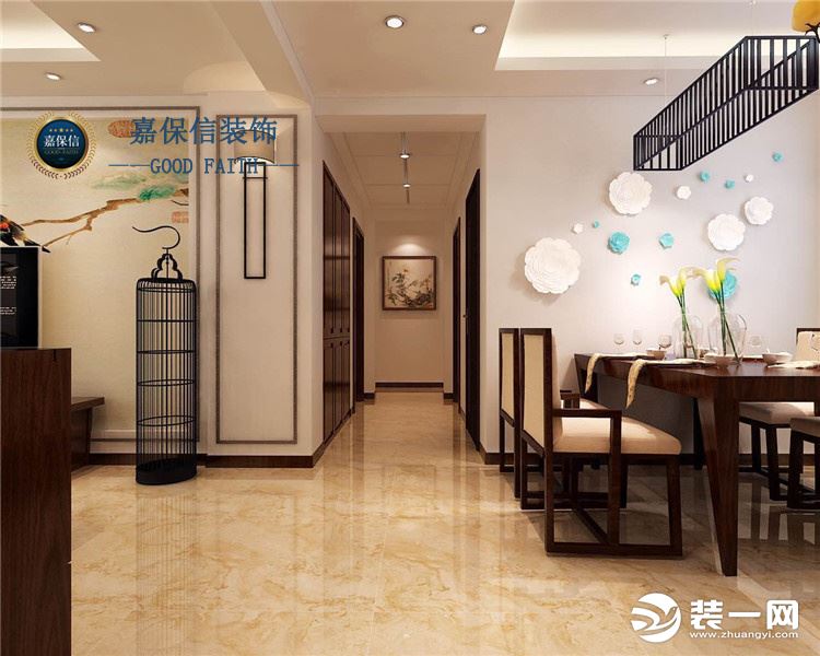 华夏山海城123平三居室新中式风格-走廊效果图-设计师预约电话（微信）15634361234
