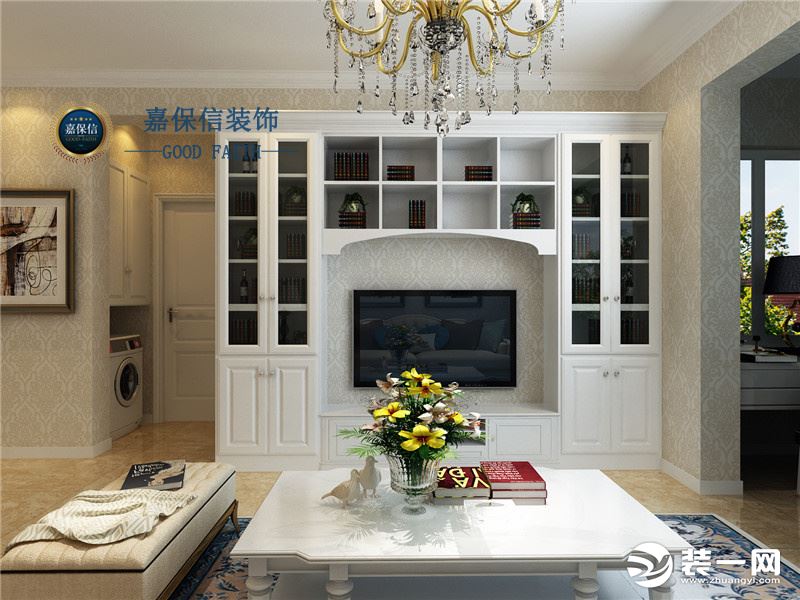 华夏山海城123平三居室欧式风格-电视背景墙效果图-设计师预约电话（微信）13863046455