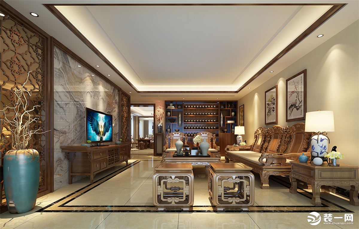 珠海凤凰传奇120平三居室中式风格客厅装修效果图