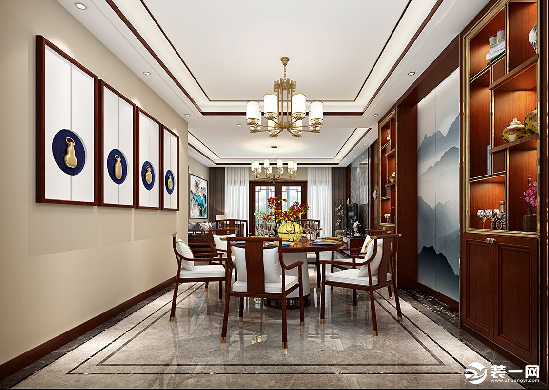 珠海海怡湾畔200平平层中式风格餐厅装修效果图
