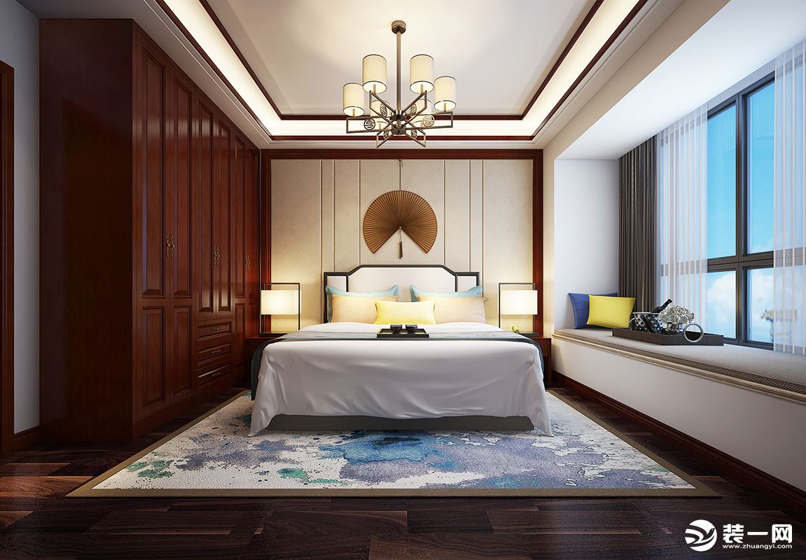 珠海海怡湾畔200平平层中式风格卧室装修效果图