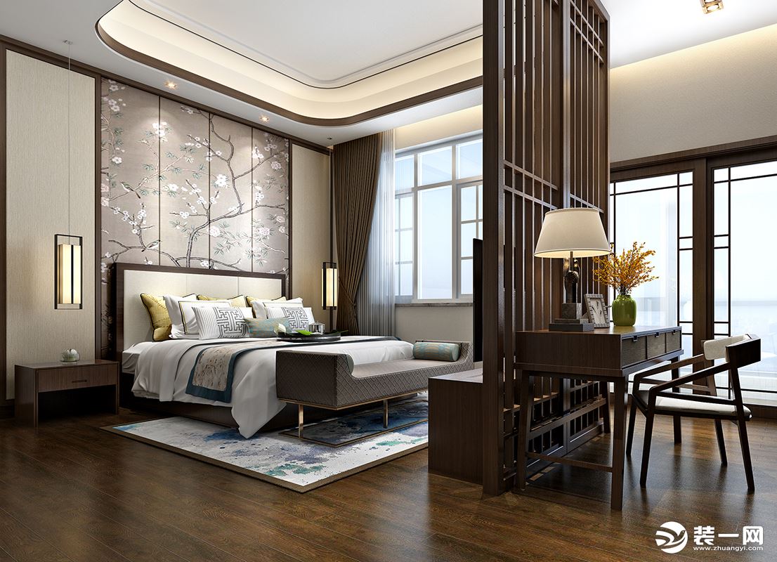 珠海龙腾湾251平复式新中式风格卧室装修效果图