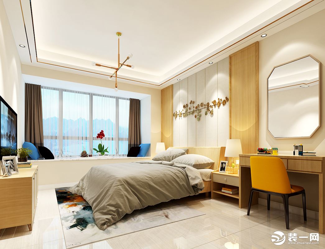 珠海恒隆御水岸140平三居室现代风格卧室装修效果图