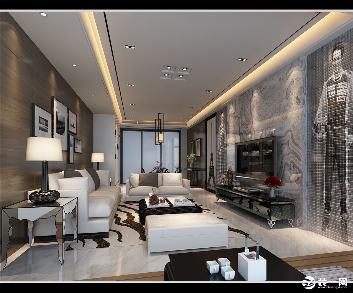 珠海南湾国际131平三居室工业风格客厅装修效果图