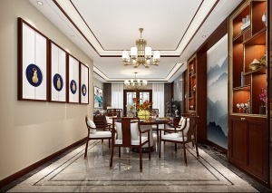 珠海海怡湾畔200平平层中式风格餐厅装修效果图
