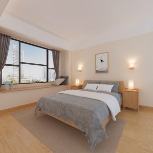珠海华发蔚蓝堡128平三居室日式风格卧室装修效果图