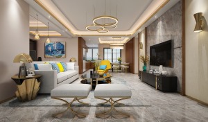 珠海恒隆御水岸140平三居室现代风格装修效果图