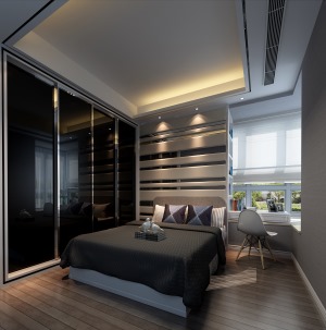 珠海南湾国际131平三居室工业风格卧室装修效果图