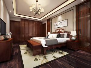珠海海怡湾畔195平四居室中式风格卧室装修效果图