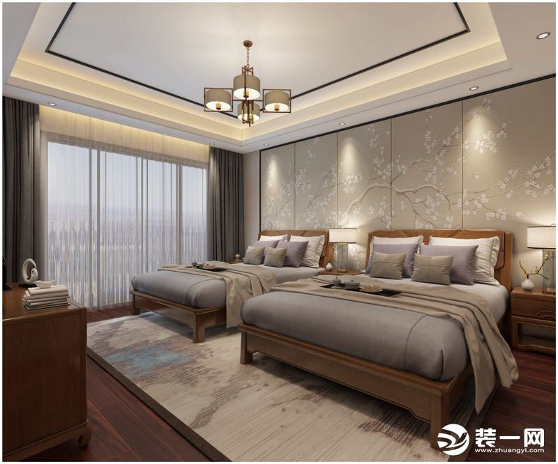 滨江上城230平复式中式风格效果图卧室
