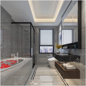 滨江上城230平复式中式风格效果图浴室
