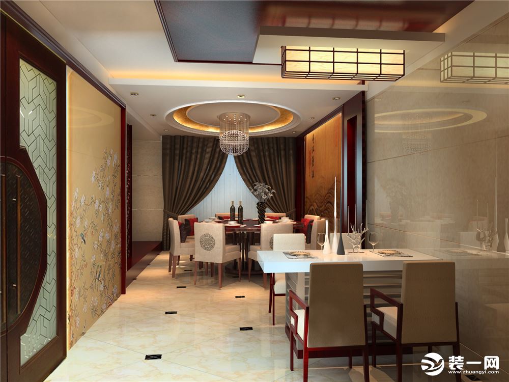 金东别墅300平别墅新中式风格餐厅装修效果图