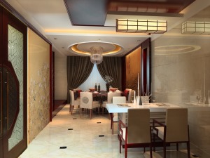 金东别墅300平别墅新中式风格餐厅装修效果图