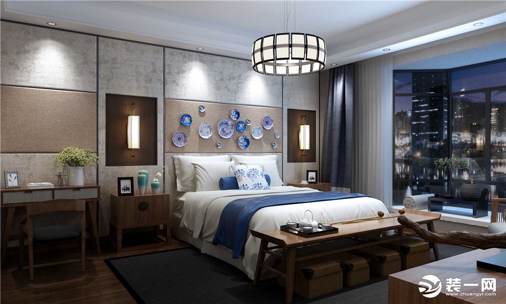 卧室：新中式风格造型，拥有中式的韵味又不失现代的简约