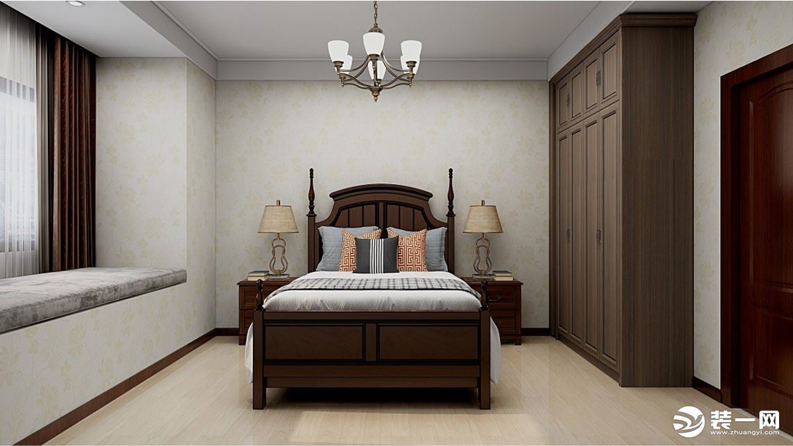 舒适的西式大床与背景布置的完美结合更加的体现出了美式的贵气与不羁。