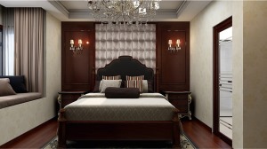 精美舒适的西式大床与背景布置的完美结合更加的体现出了美式的贵气与不羁。