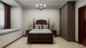 舒适的西式大床与背景布置的完美结合更加的体现出了美式的贵气与不羁。