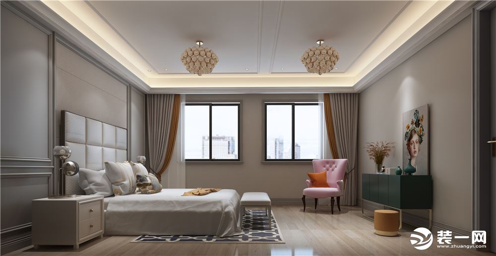 【汀本设计】翡翠湾246平大户型美式风格效果图+卧室
