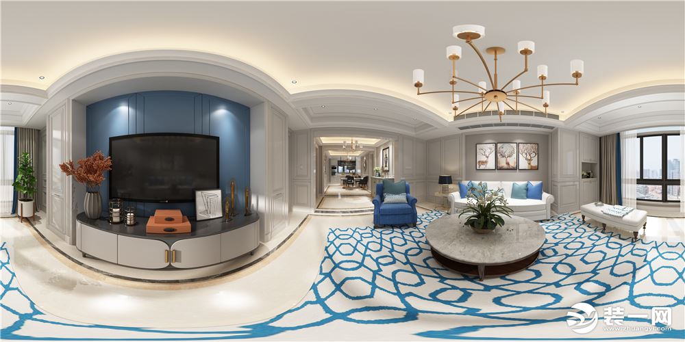 【汀本设计】港湾豪园153平四居室美式风格效果图+客厅