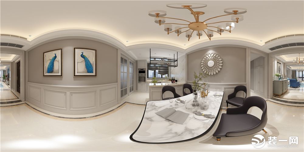 【汀本设计】港湾豪园153平四居室美式风格效果图+餐厅