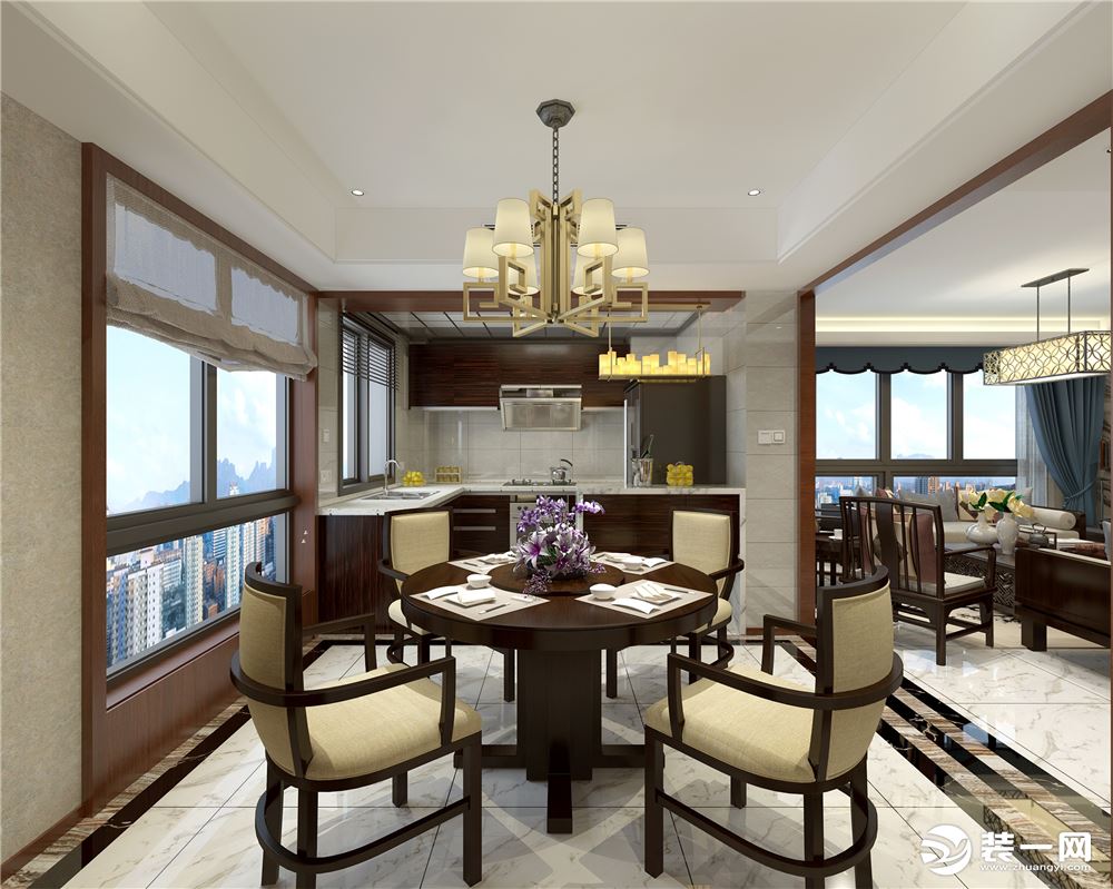 【汀本设计】东瓯家园145平三居室中式风格效果图+餐厅