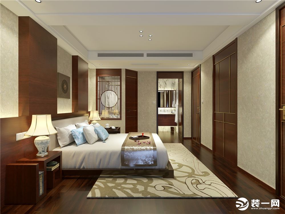 【汀本设计】东瓯家园145平三居室中式风格效果图主卧室