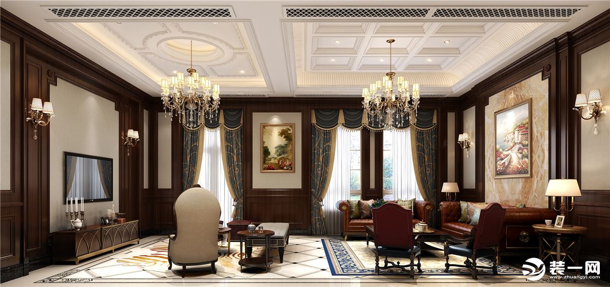 【汀本设计】胜华家园450平法式风格效果图复一式+客厅
