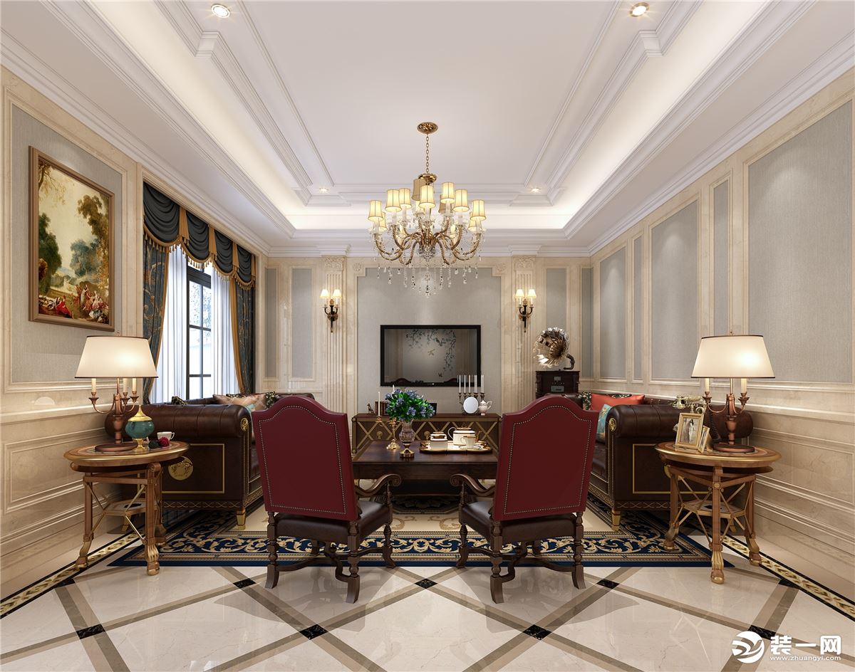 【汀本设计】胜华家园450平法式风格效果图复二式+客厅