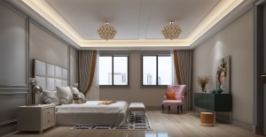 【汀本设计】翡翠湾246平大户型美式风格效果图+卧室