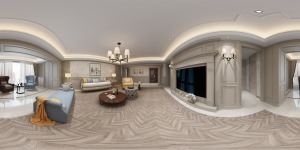【汀本设计】翡翠湾246平大户型美式风格效果图+客厅