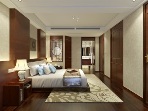 【汀本设计】东瓯家园145平三居室中式风格效果图主卧室