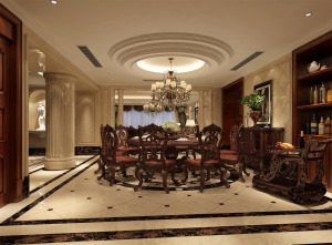 【汀本设计】柳市自建房装修面积560平法式风格效果图+餐厅