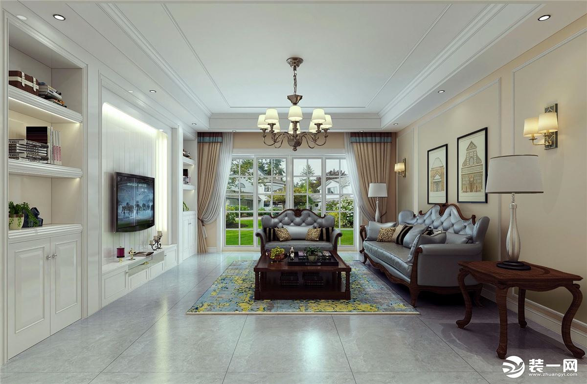惠州蜗居装饰方直东岸140平美式风格客厅装修设计案例效果图