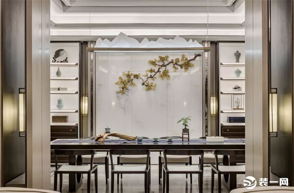 温州红日香舍230平平层新中式风格餐厅装修效果图