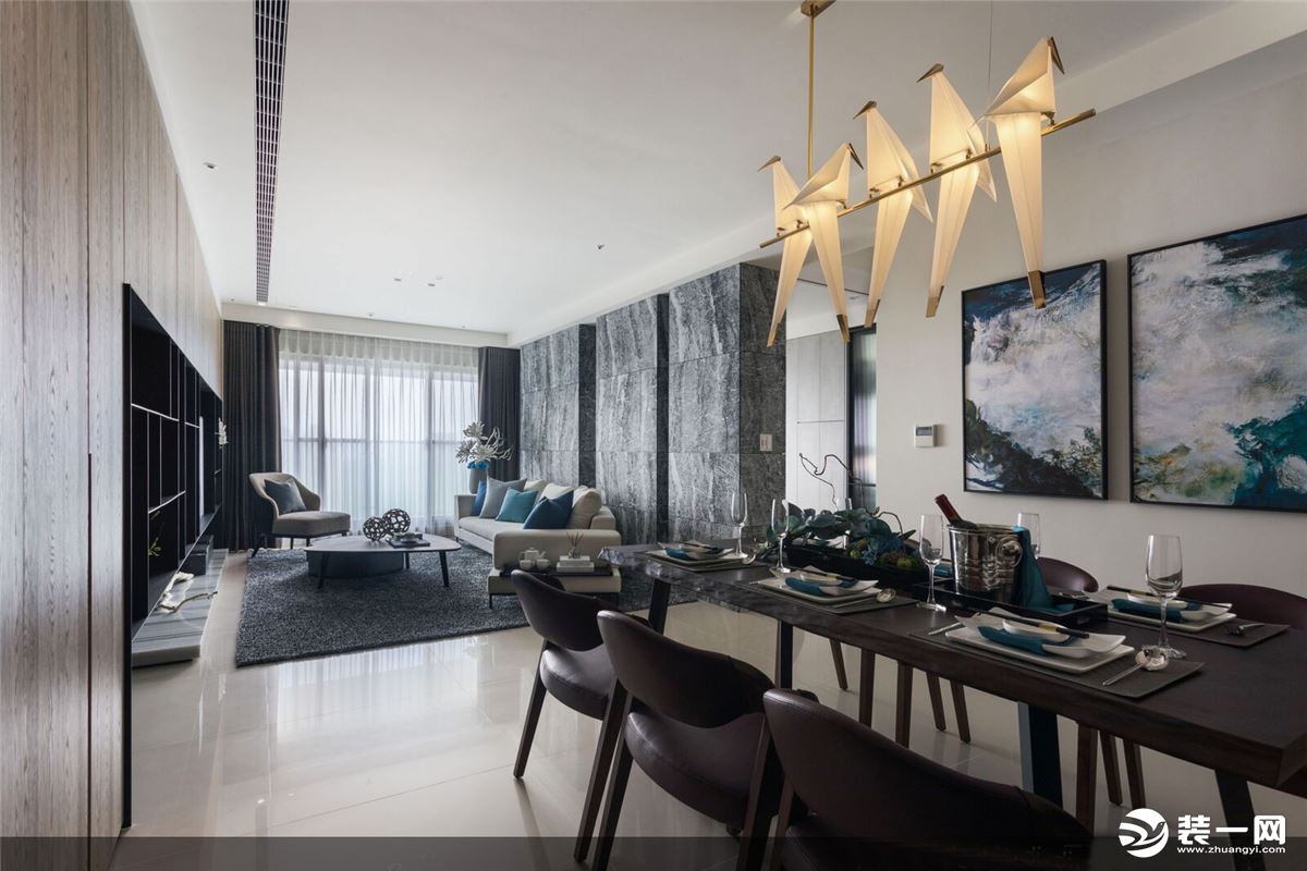深凡装饰 龙湾首府90平平层三室 现代简约风家装效果图-餐厅