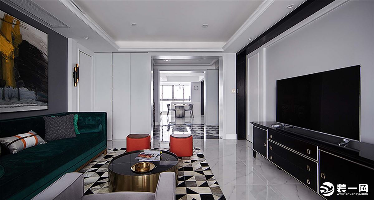 深凡装饰 爱琴海岸125平平层三室 现代轻奢风家装效果图-客厅