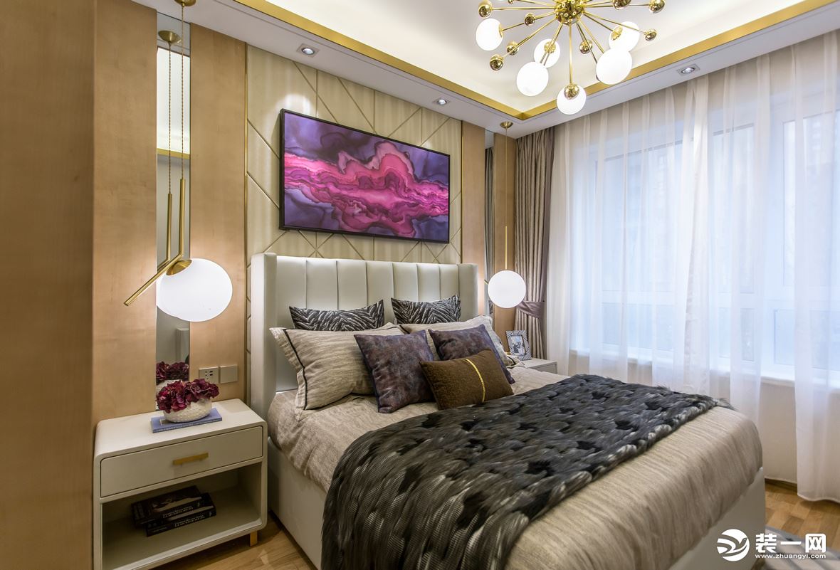 深凡装饰 龙湾首府130平平层三室 现代轻奢风家装效果图-卧室